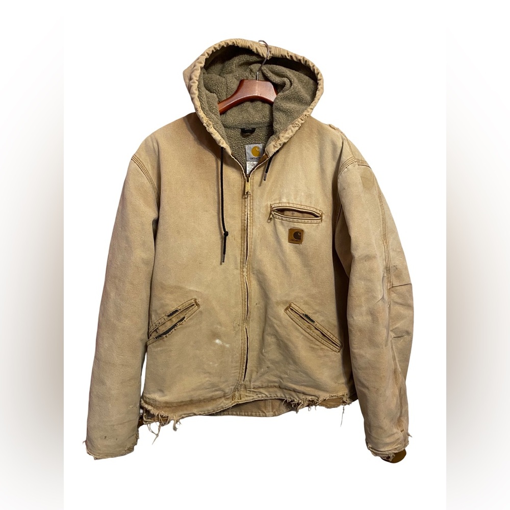 Vintage Carhartt Jacket J141-BRN Sherpa Lined Canvas Men’s Large Distressed